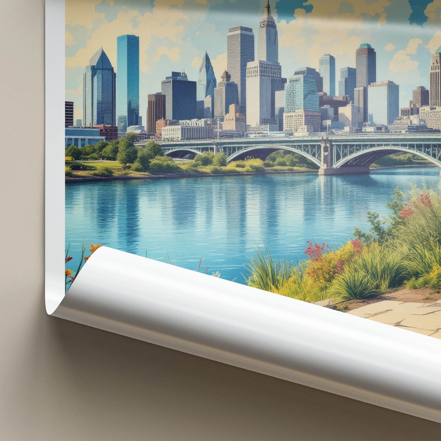 Detroit Poster - Michigan Travel Art - Cityscape River Bridge Home Decor