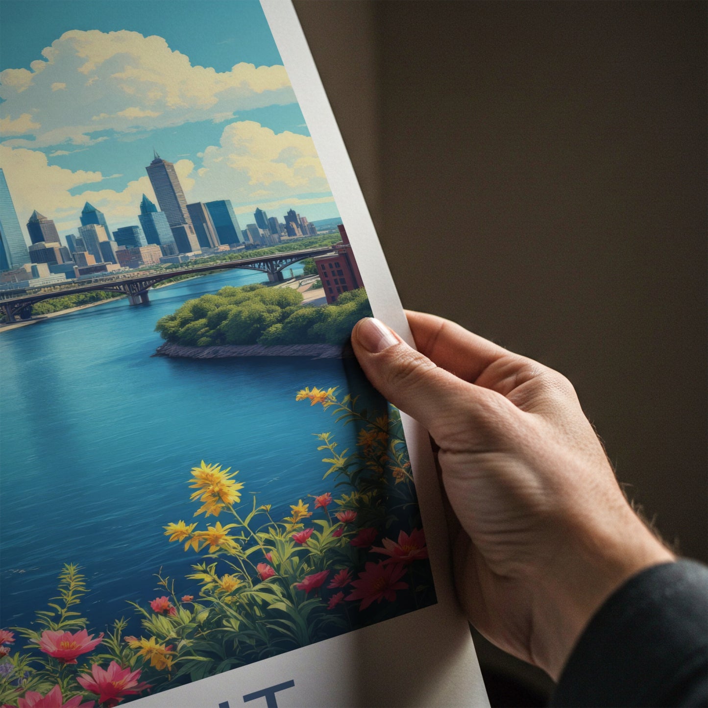 Detroit Poster - Michigan Travel Art - River City Skyline Home Decor