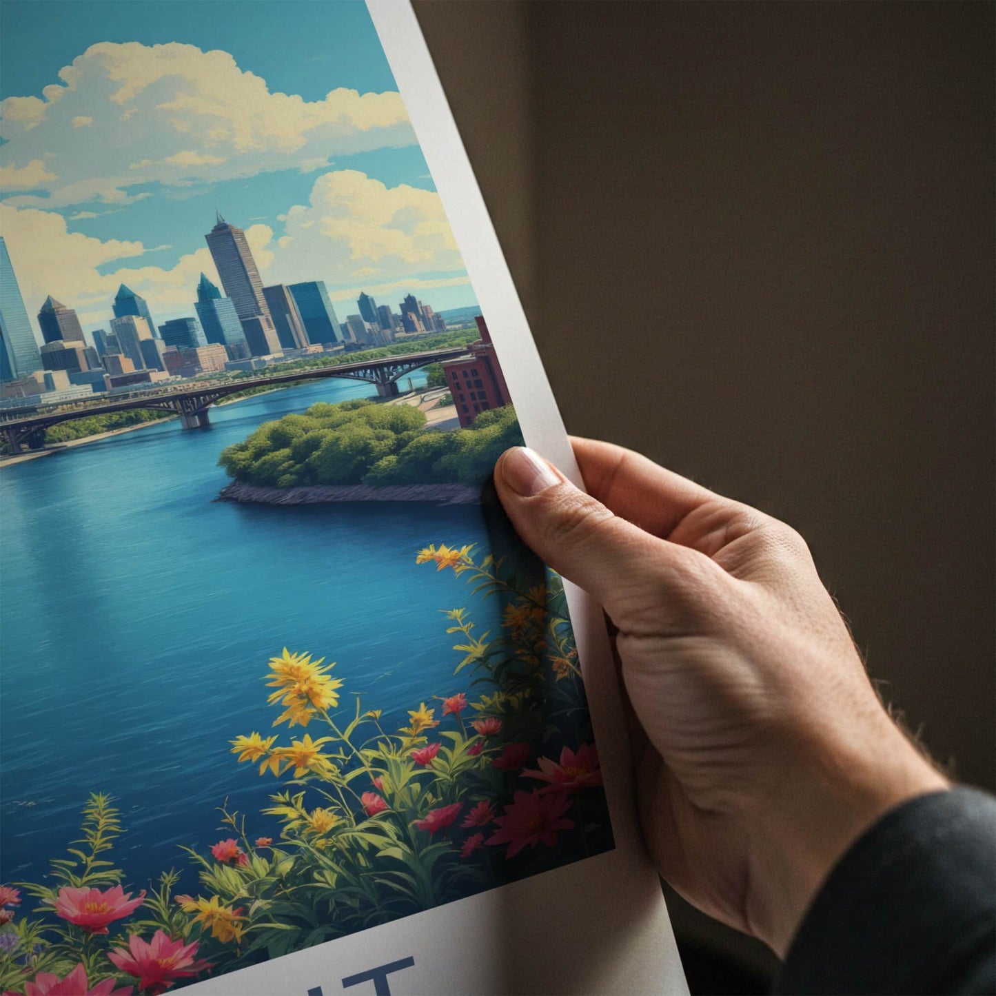 Detroit Poster - Michigan Travel Art - River City Skyline Home Decor