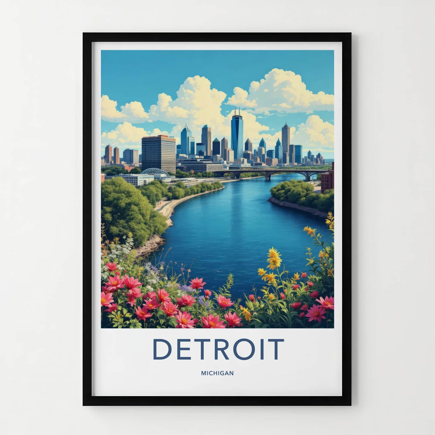 Detroit Poster - Michigan Travel Art - River City Skyline Home Decor