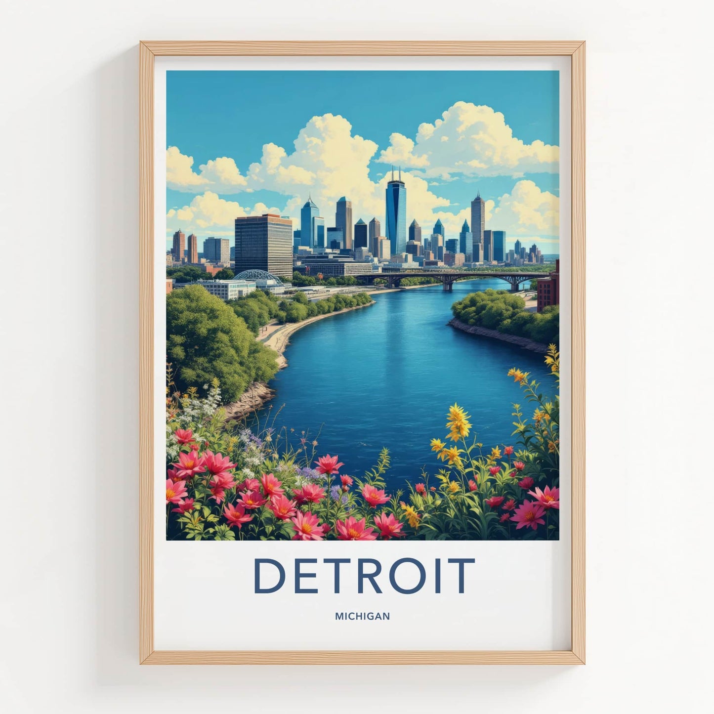 Detroit Poster - Michigan Travel Art - River City Skyline Home Decor