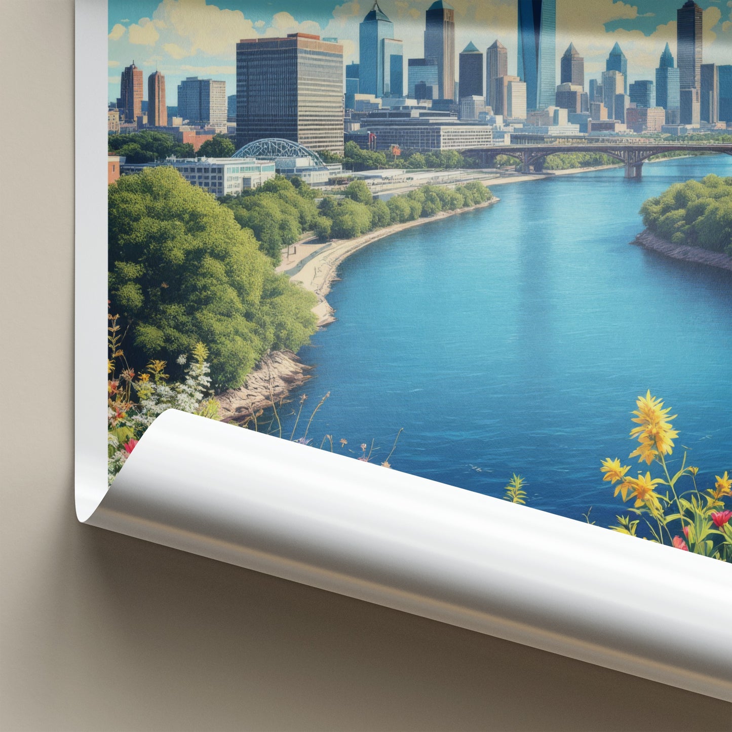 Detroit Poster - Michigan Travel Art - River City Skyline Home Decor