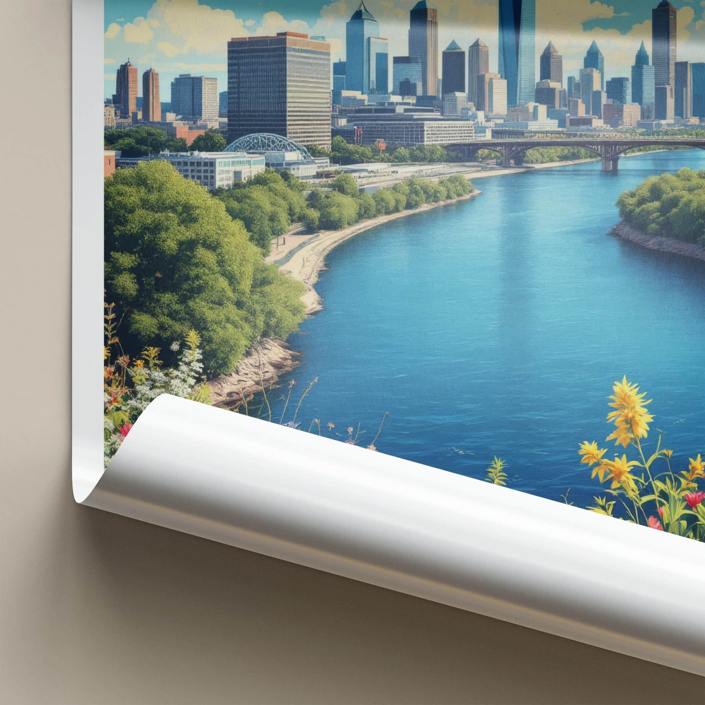 Detroit Poster - Michigan Travel Art - River City Skyline Home Decor