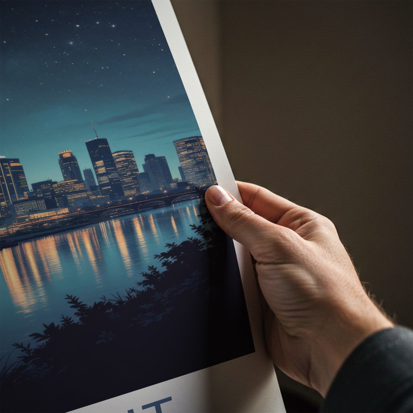 Detroit Poster - Michigan Travel Art - Starry Night Reflections Home Decor
