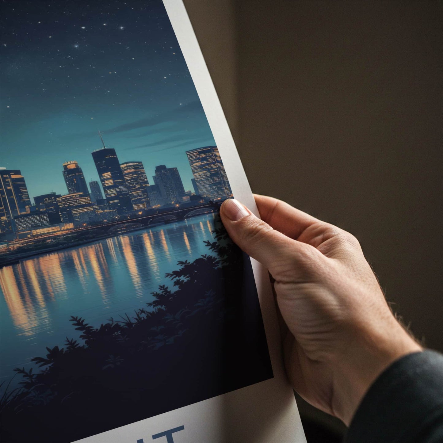Detroit Poster - Michigan Travel Art - Starry Night Reflections Home Decor
