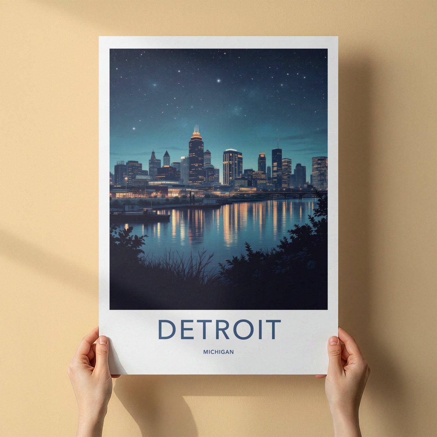 Detroit Poster - Michigan Travel Art - Starry Night Reflections Home Decor