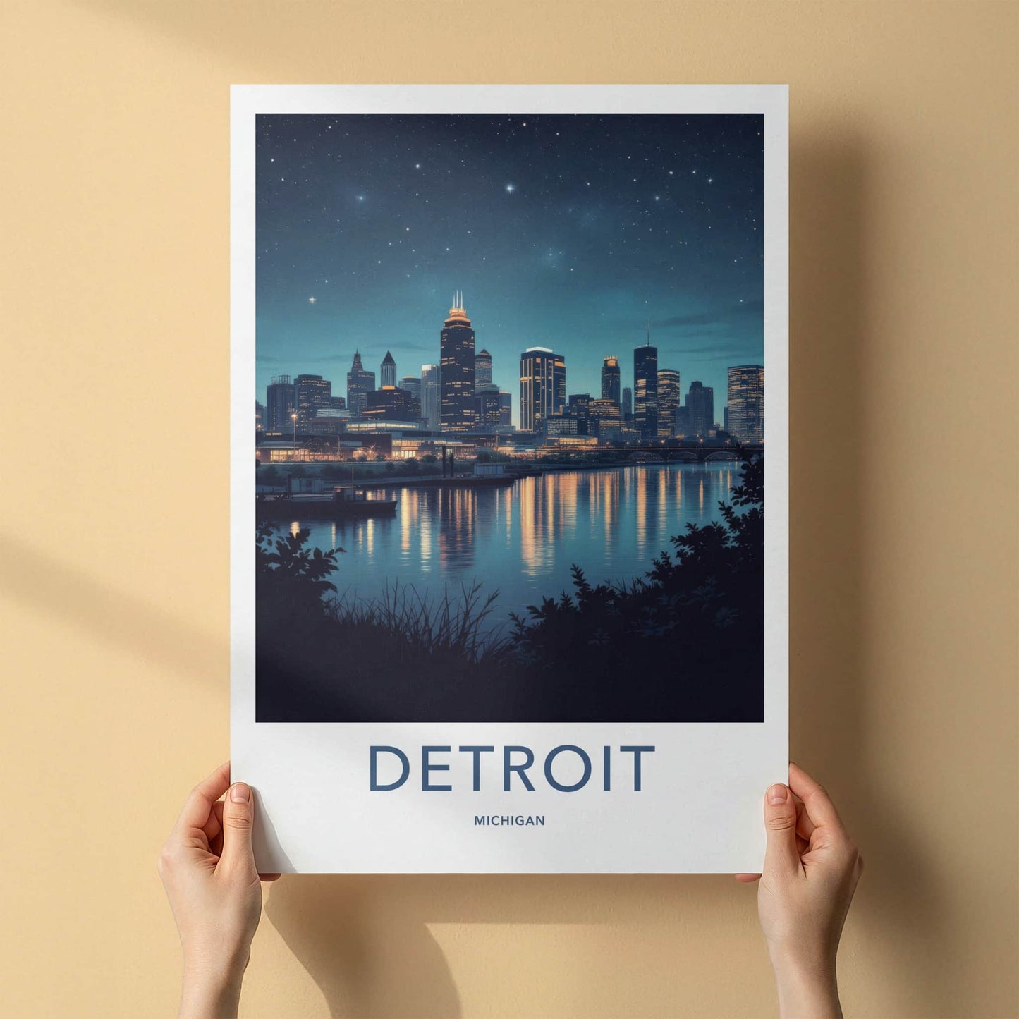 Detroit Poster - Michigan Travel Art - Starry Night Reflections Home Decor