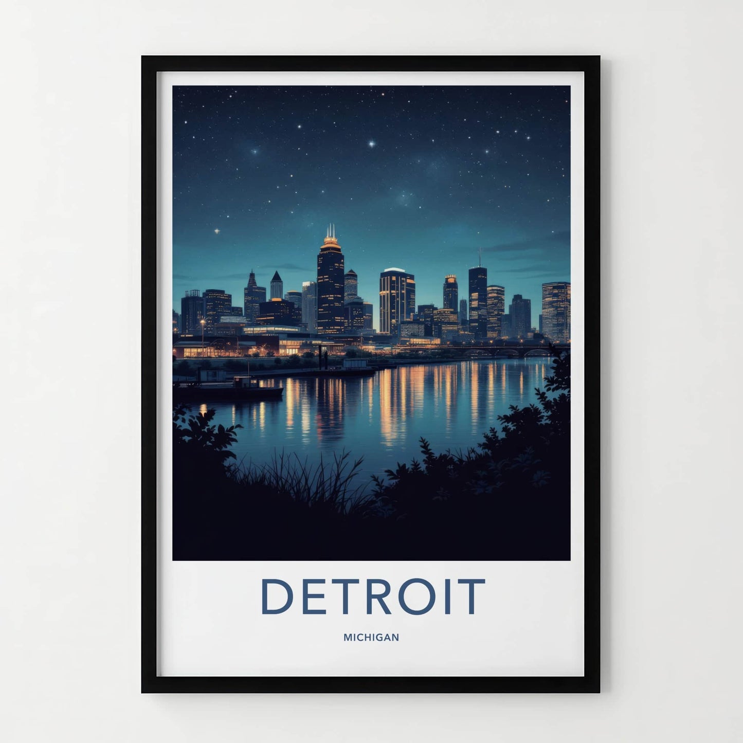 Detroit Poster - Michigan Travel Art - Starry Night Reflections Home Decor