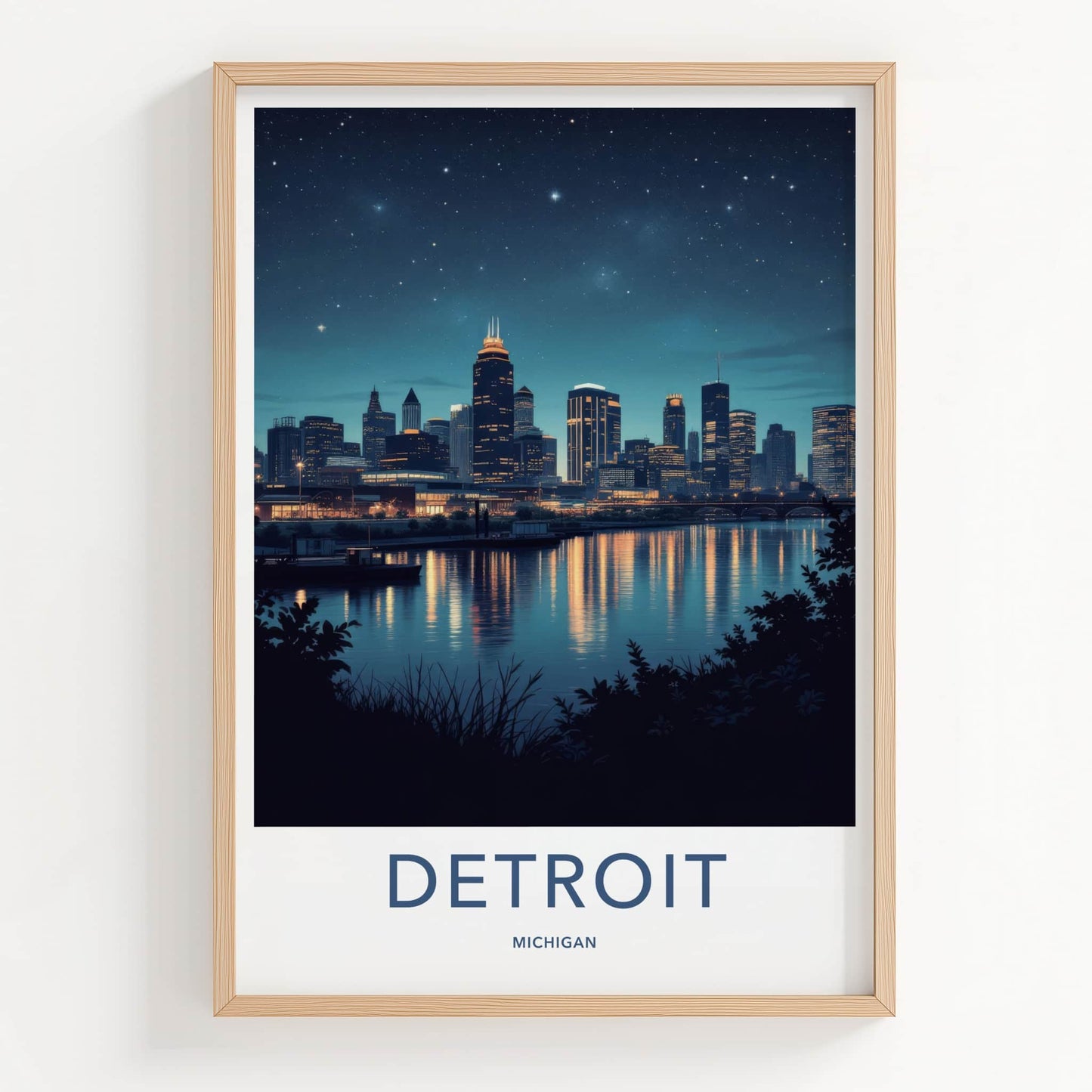 Detroit Poster - Michigan Travel Art - Starry Night Reflections Home Decor