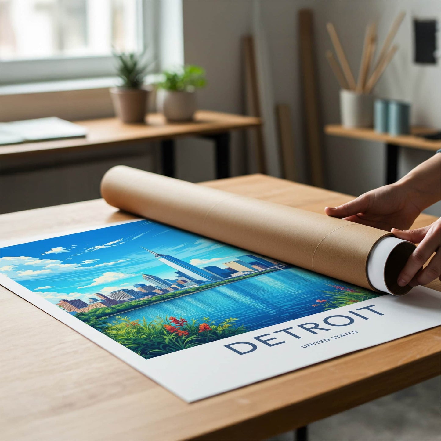 Detroit Poster - Michigan Travel Art - Vibrant City River Home Decor