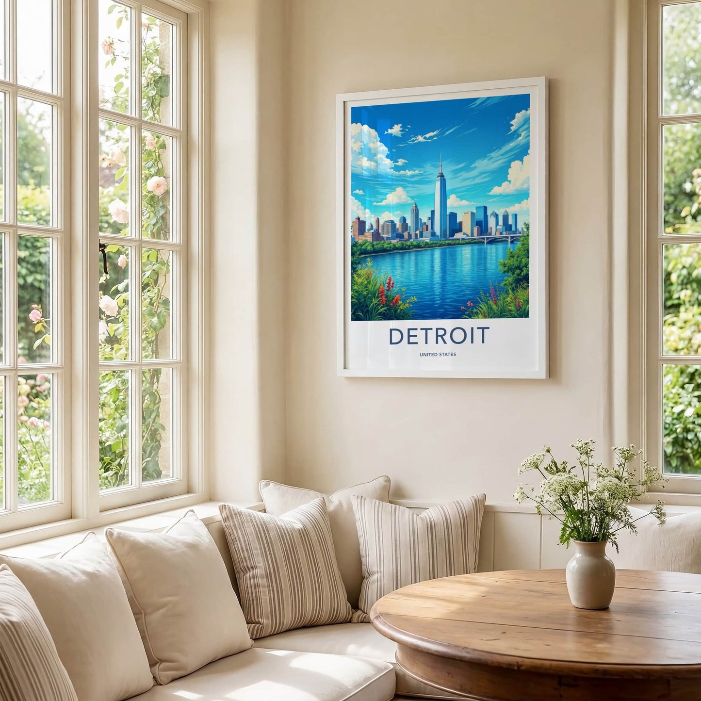 Detroit Poster - Michigan Travel Art - Vibrant City River Home Decor