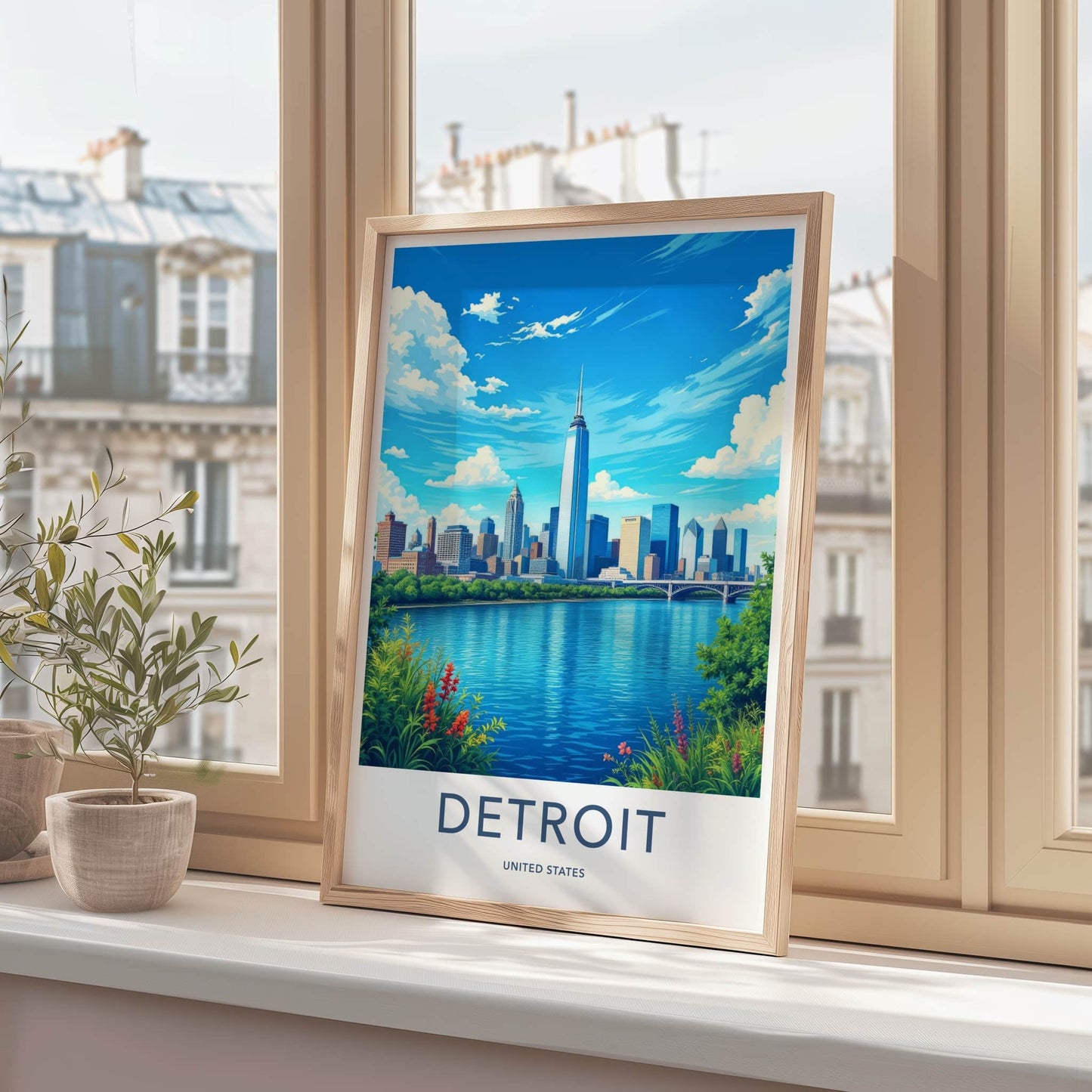 Detroit Poster - Michigan Travel Art - Vibrant City River Home Decor