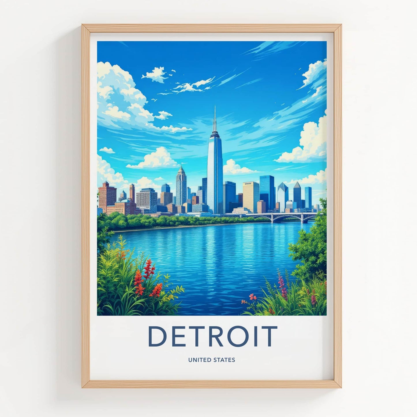 Detroit Poster - Michigan Travel Art - Vibrant City River Home Decor
