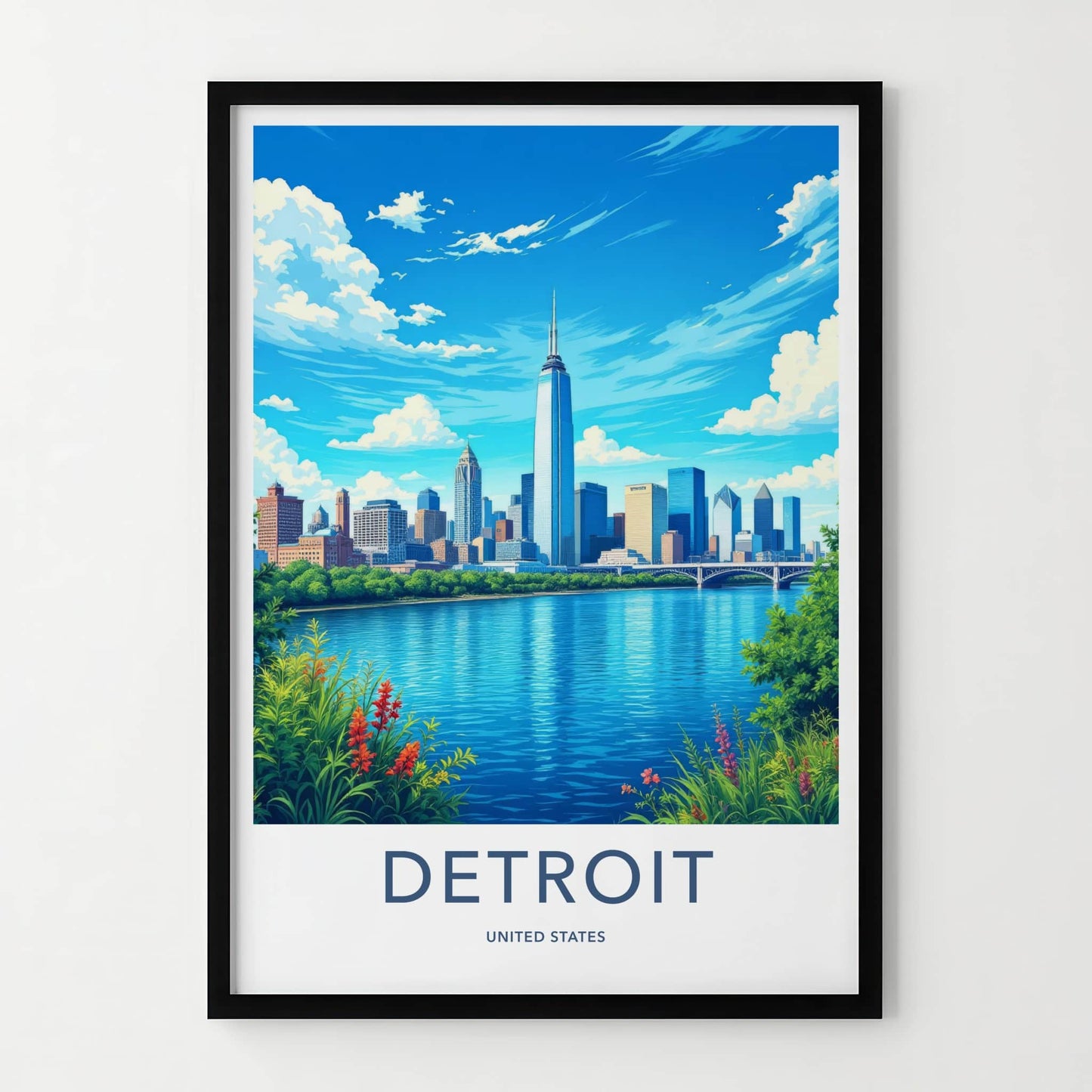 Detroit Poster - Michigan Travel Art - Vibrant City River Home Decor