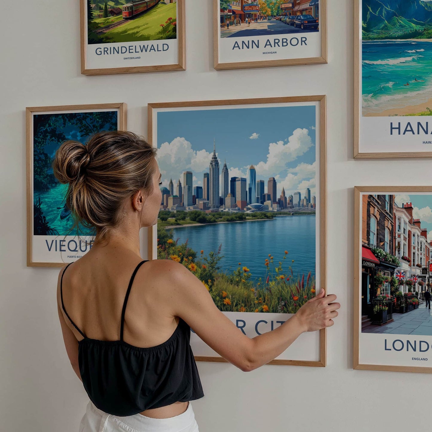 Detroit Poster - Michigan Travel Art - Vibrant Riverside Skyline Home Decor