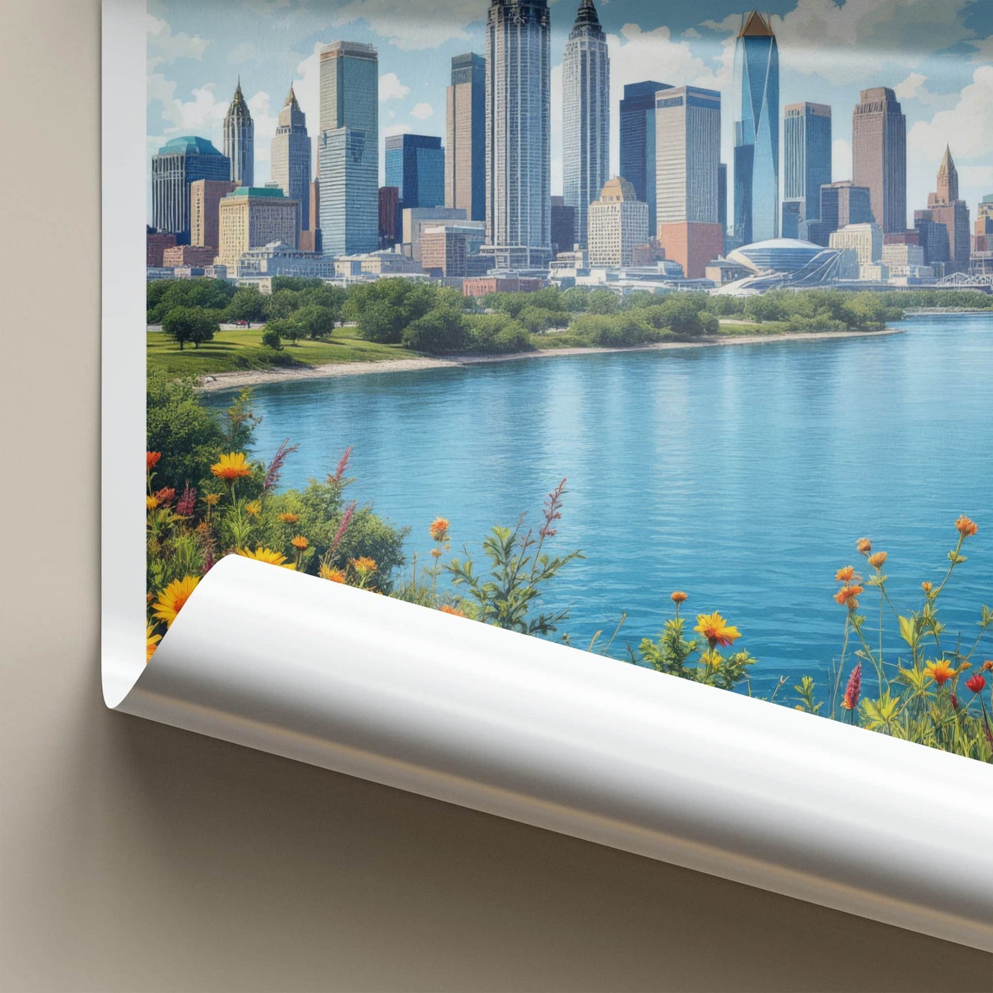 Detroit Poster - Michigan Travel Art - Vibrant Riverside Skyline Home Decor
