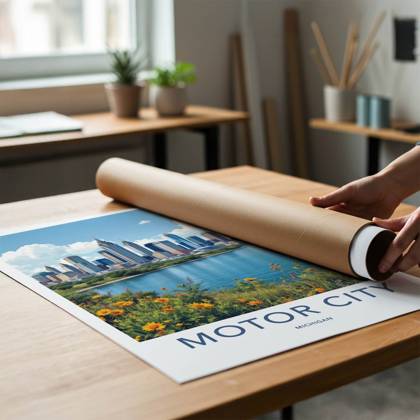 Detroit Poster - Michigan Travel Art - Vibrant Riverside Skyline Home Decor