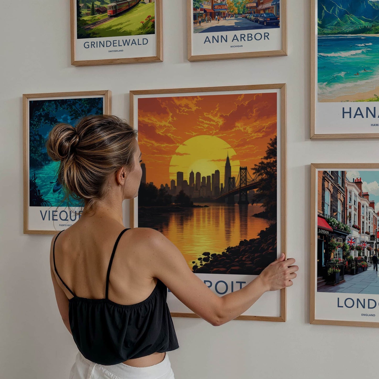 Detroit Poster - Michigan Travel Art - Vibrant Sunset Skyline Home Decor