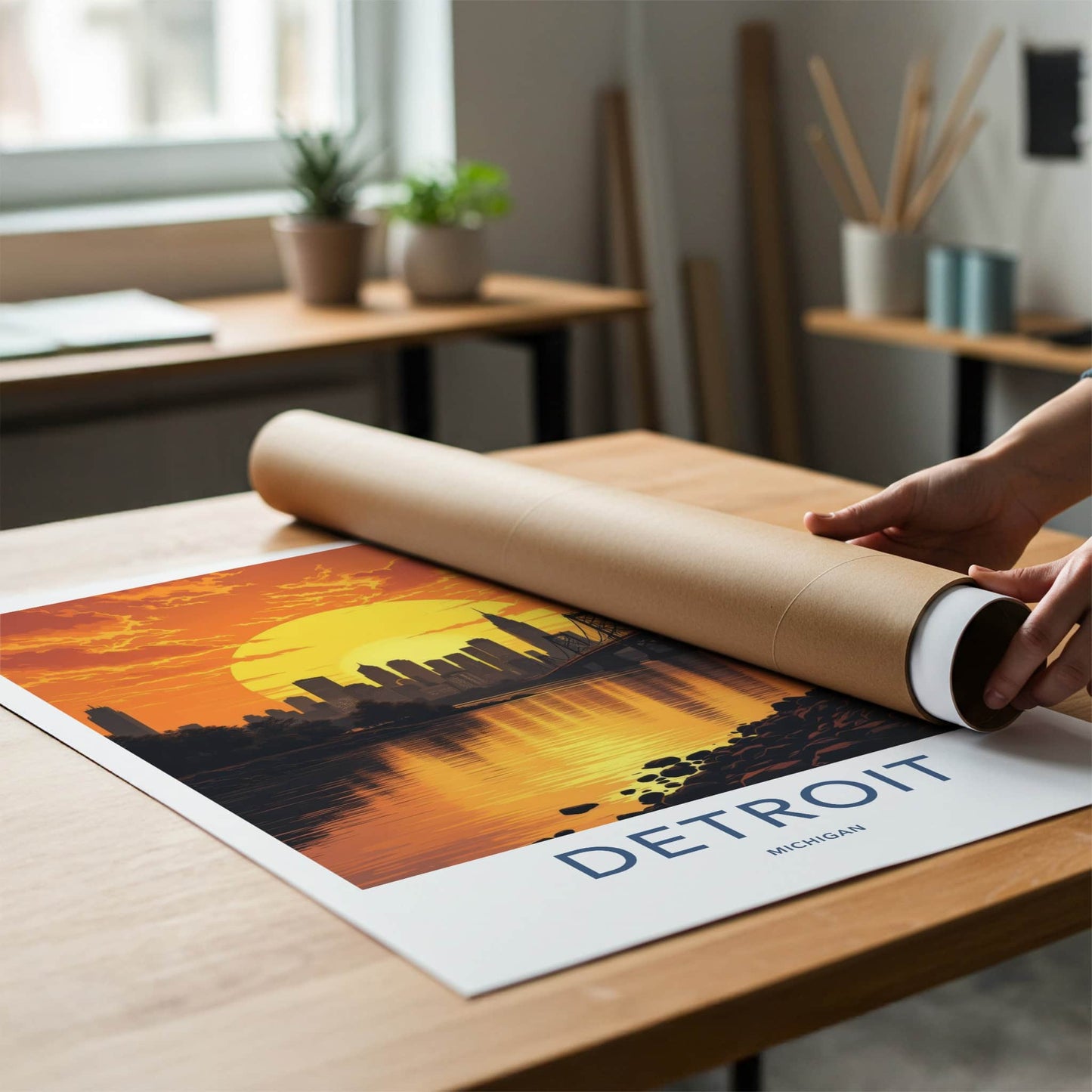 Detroit Poster - Michigan Travel Art - Vibrant Sunset Skyline Home Decor