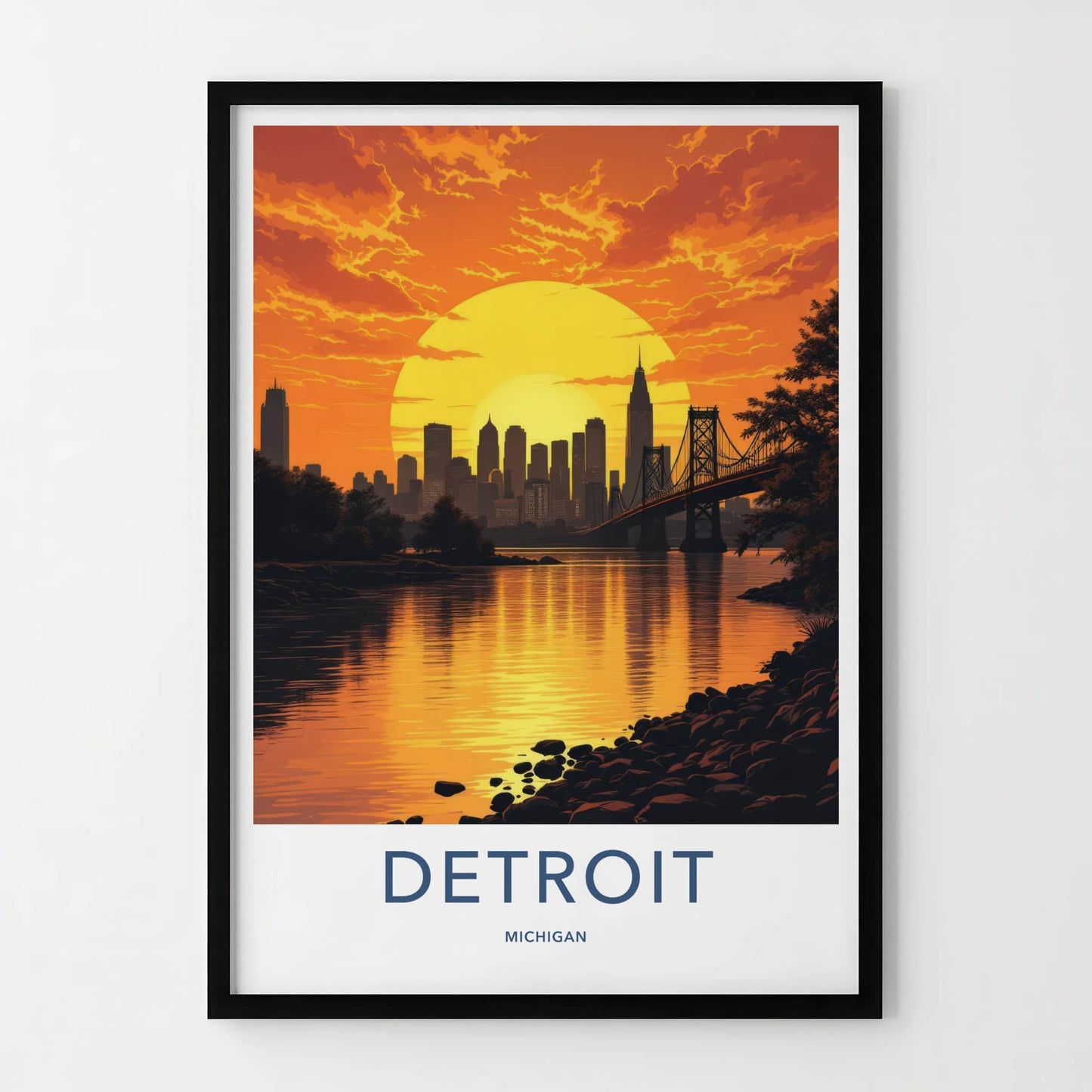 Detroit Poster - Michigan Travel Art - Vibrant Sunset Skyline Home Decor