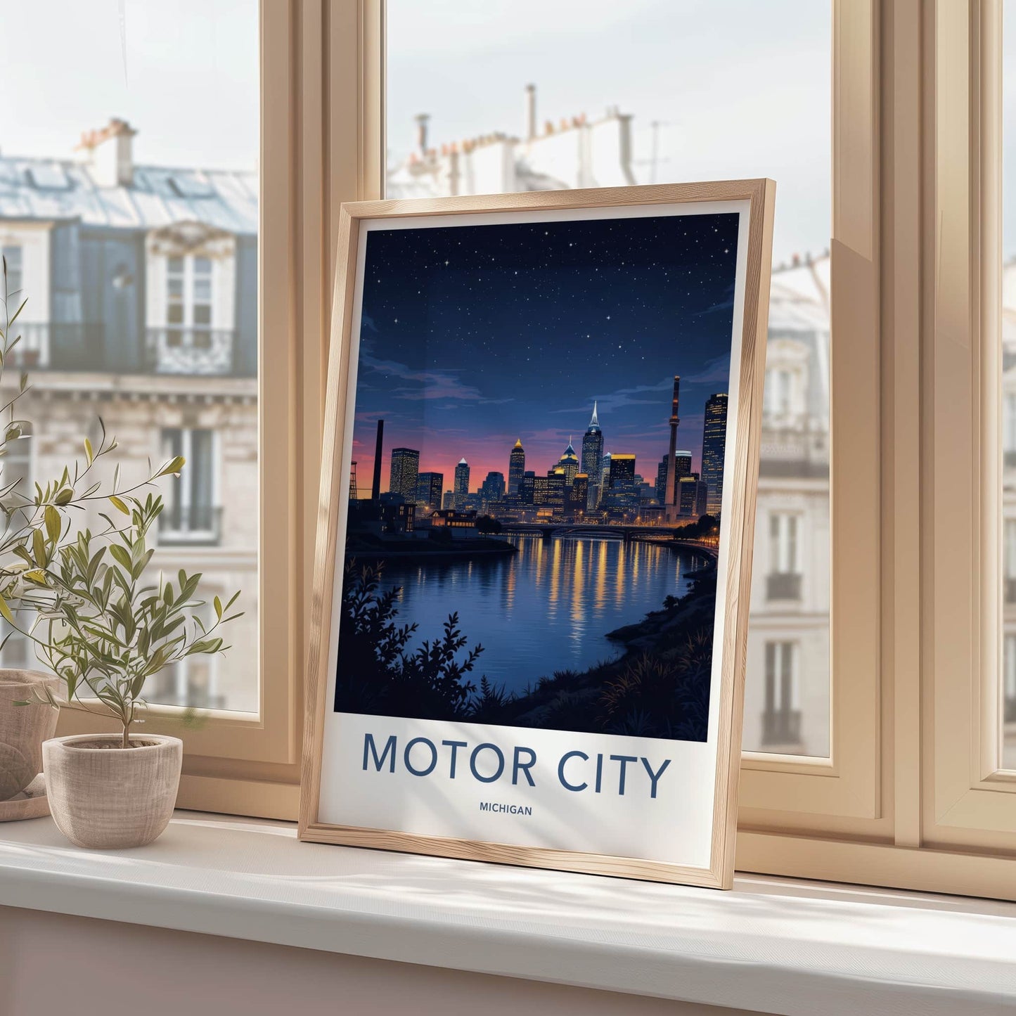 Detroit Poster - Michigan Travel Print - Starry River City Home Decor