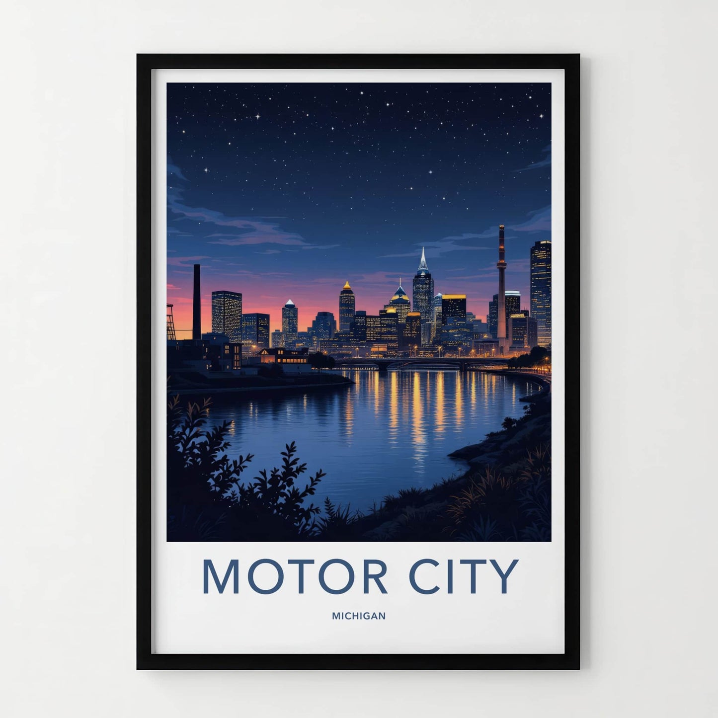Detroit Poster - Michigan Travel Print - Starry River City Home Decor
