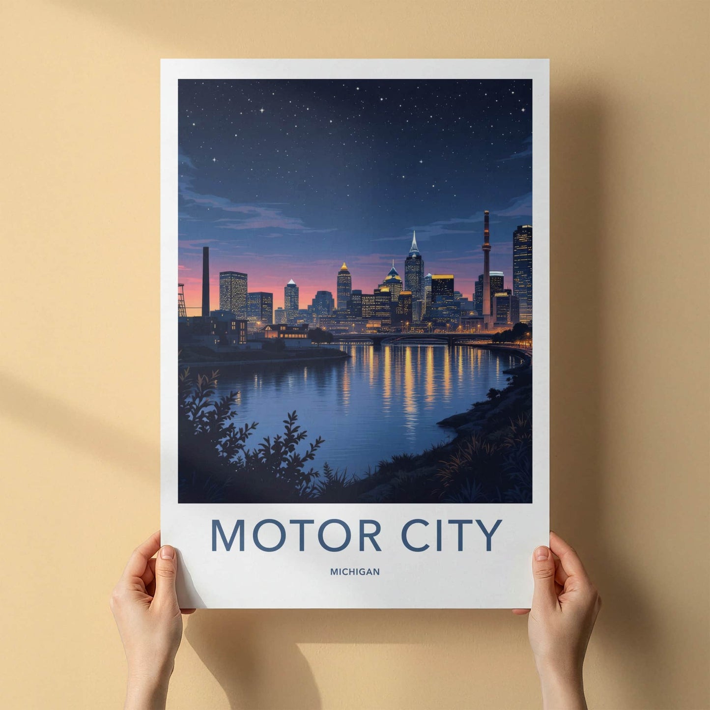 Detroit Poster - Michigan Travel Print - Starry River City Home Decor