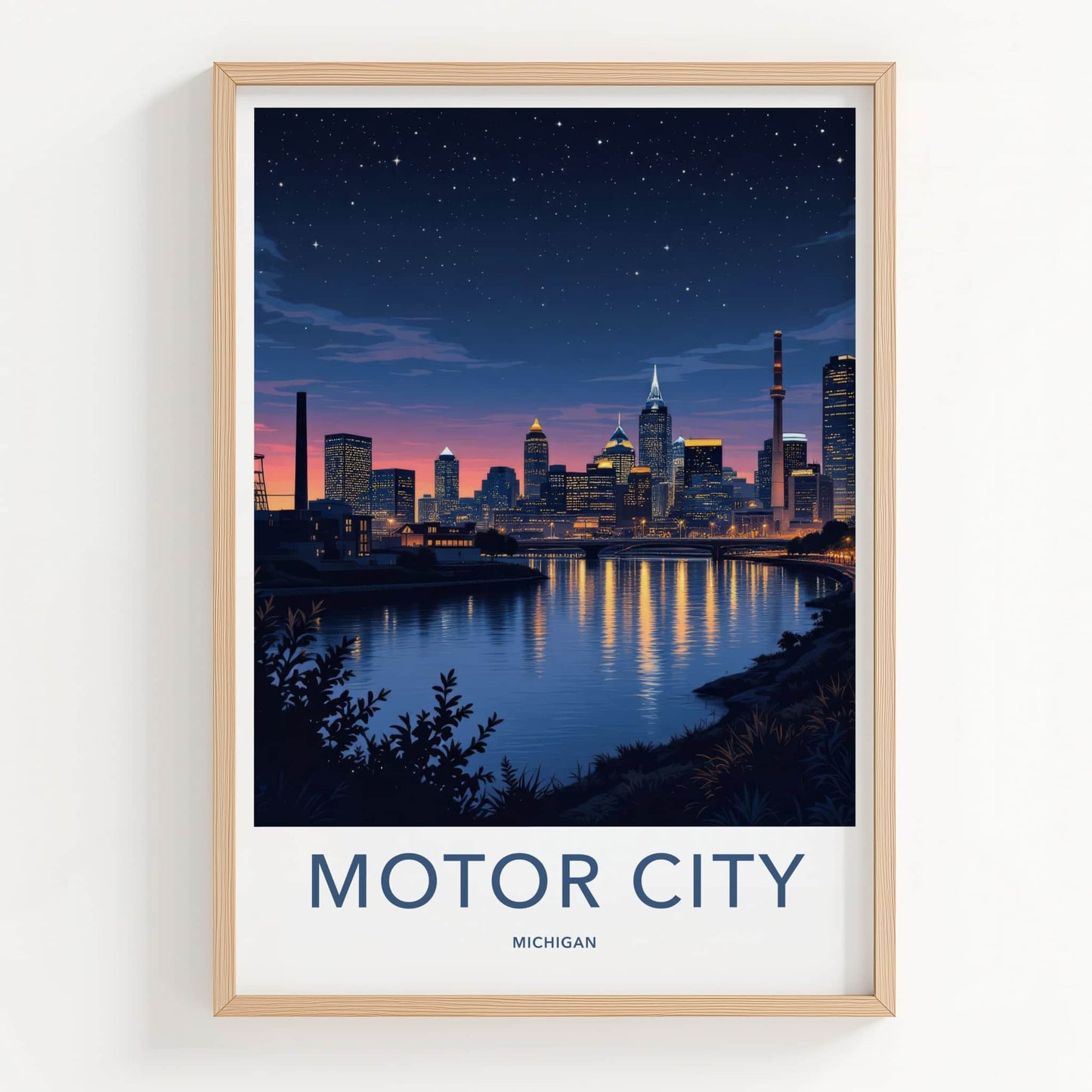 Detroit Poster - Michigan Travel Print - Starry River City Home Decor