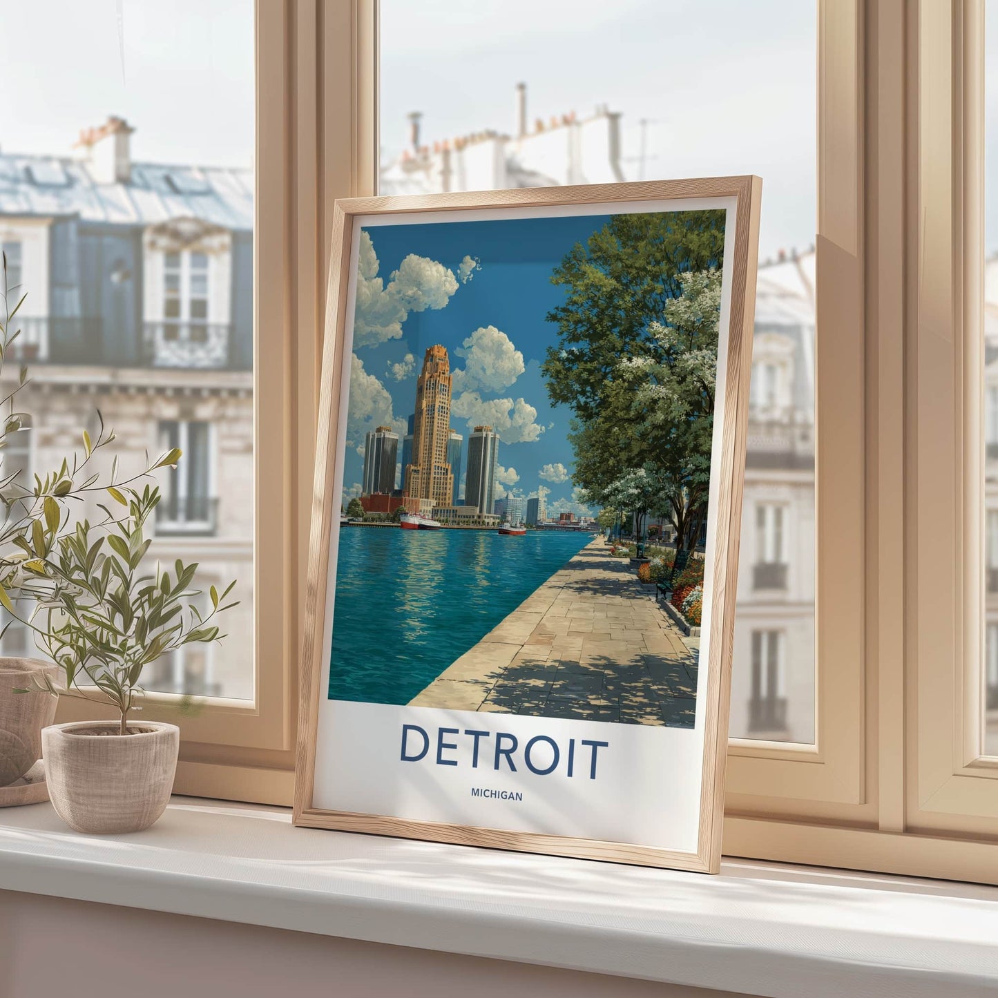 Detroit Poster - Michigan Wall Art - Urban Riverwalk Scene Home Decor