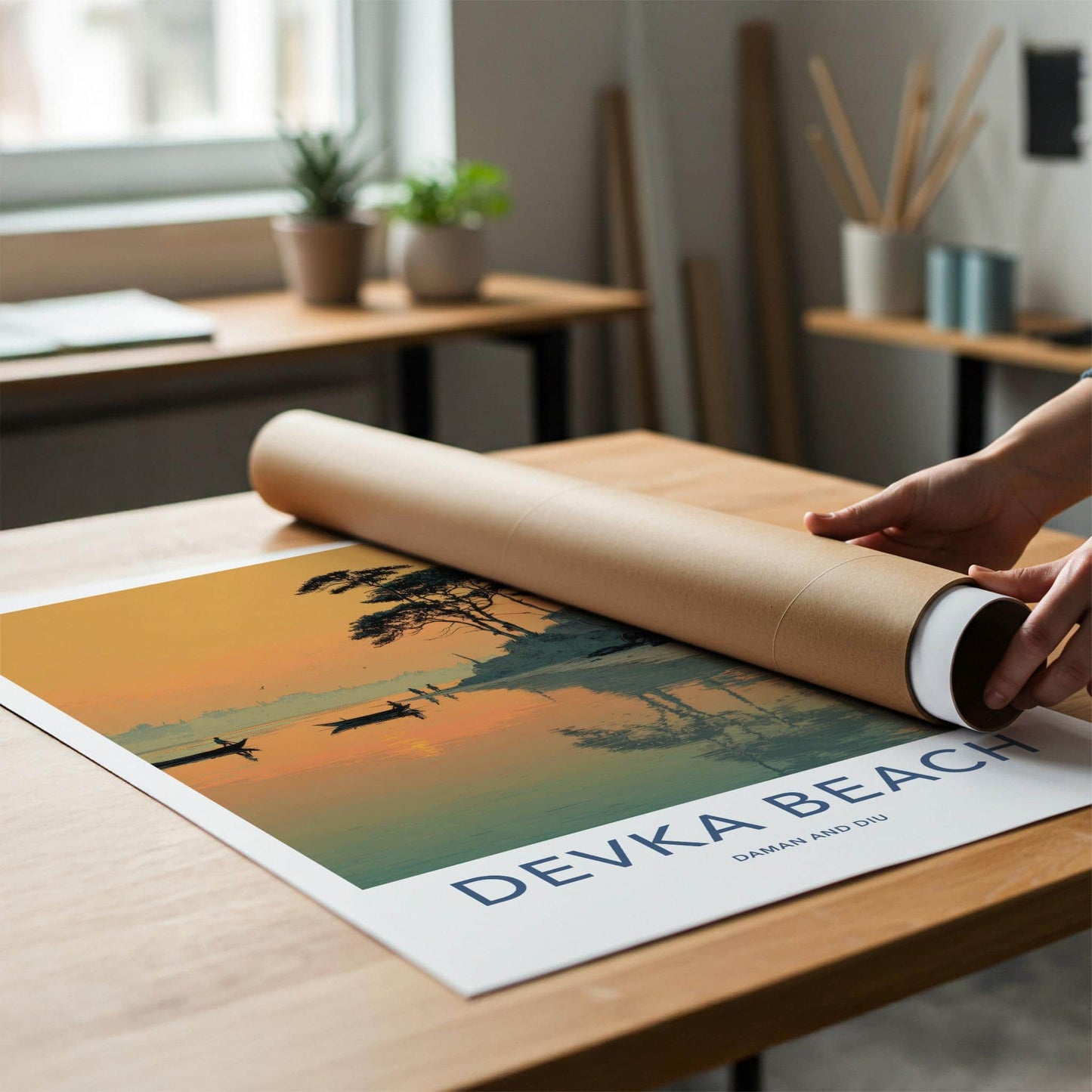 Devka Beach Poster - India Art Print - Daman and Diu Sunset Sky Wall Decor