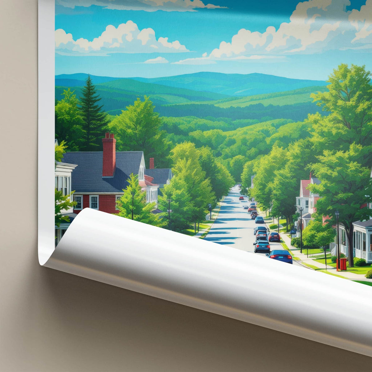 Dexter Poster - Maine Travel Print - Residential Town Street Framed Decor