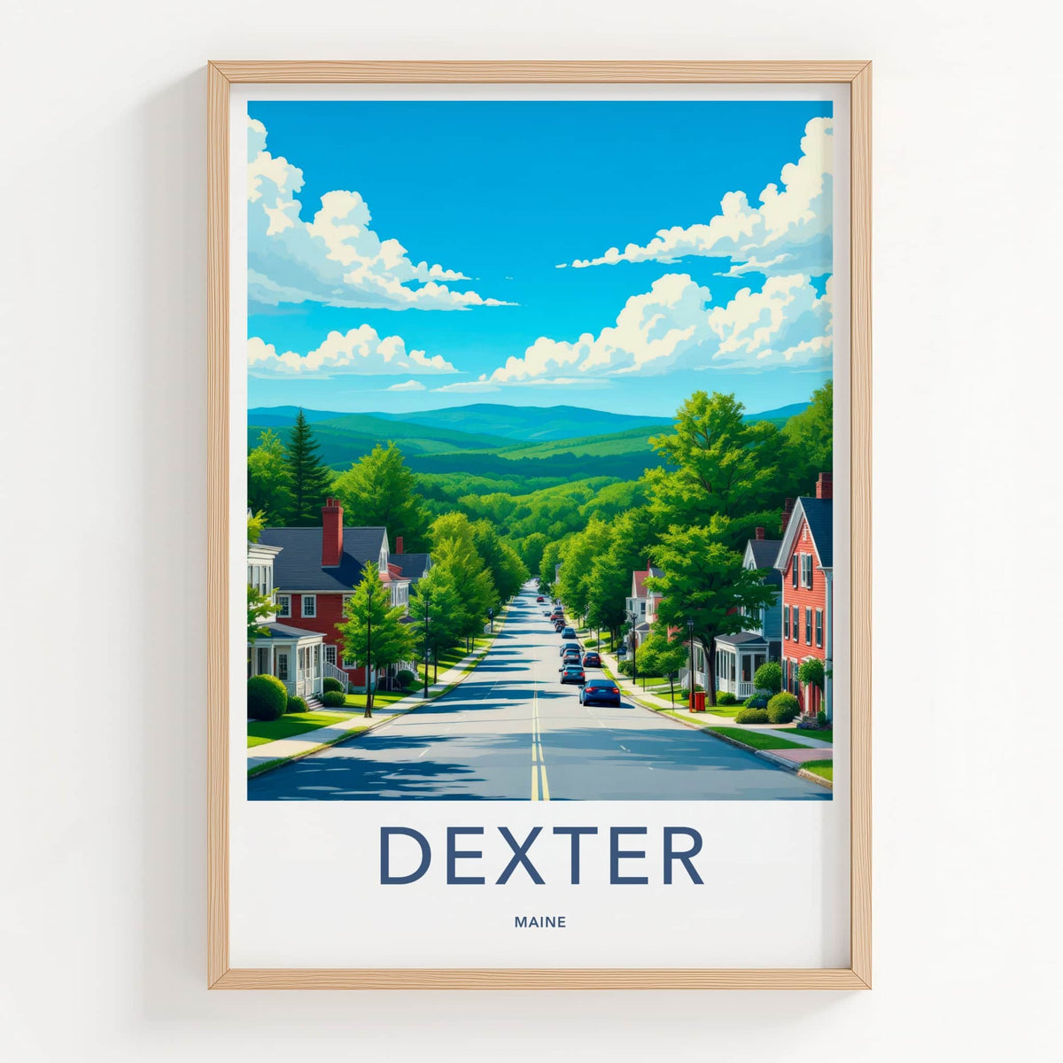 Dexter Poster - Maine Travel Print - Residential Town Street Framed Decor