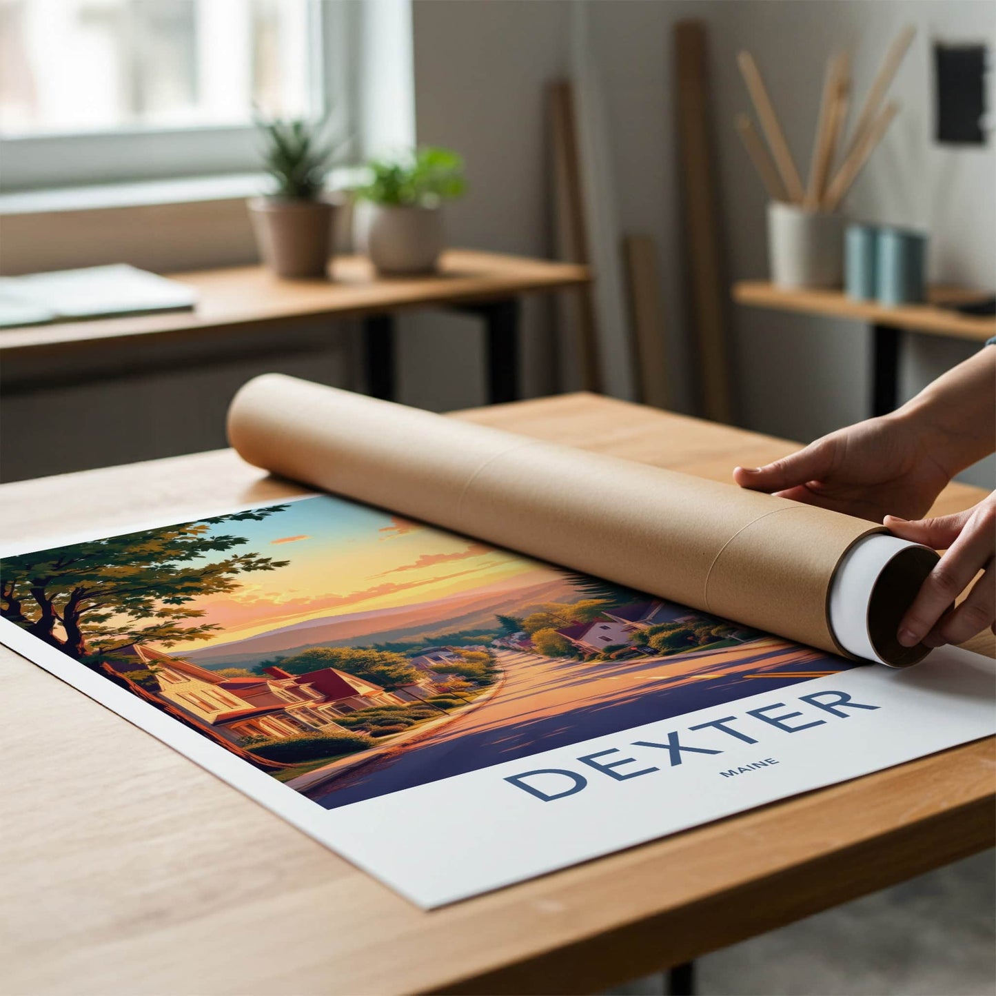 Dexter Poster - Maine Wall Art - Residential Street Sunset Home Decor