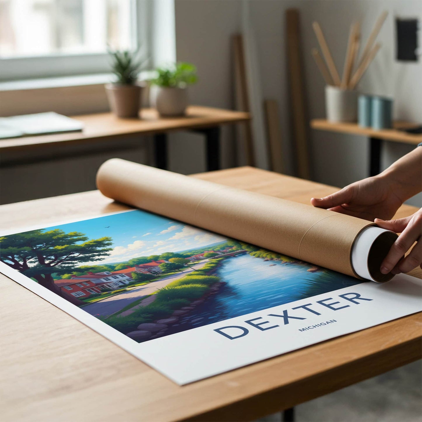 Dexter Poster - Michigan Art Print - Peaceful River Village Home Decor