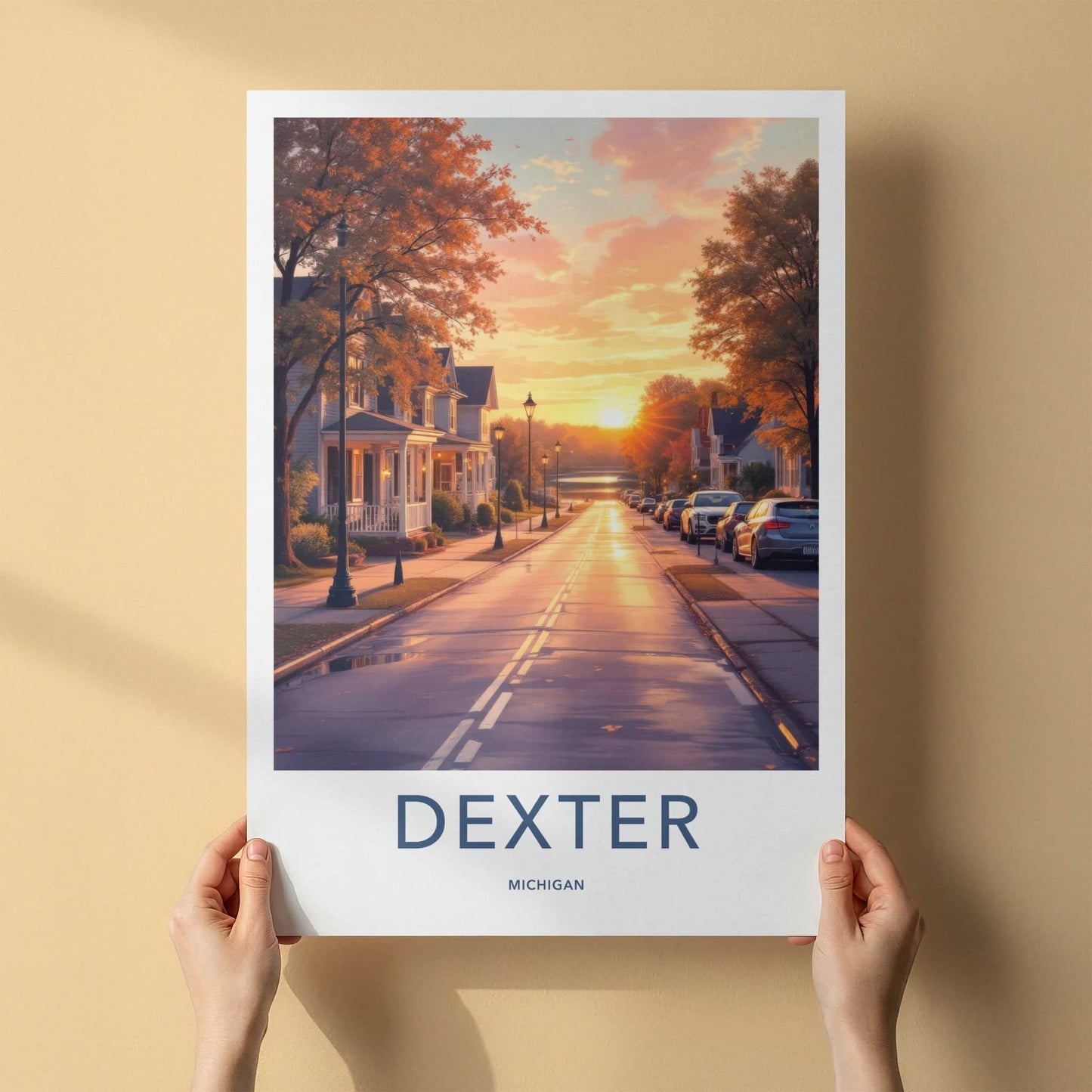 Dexter Poster - Michigan Travel Art - Golden Hour Road Home Decor