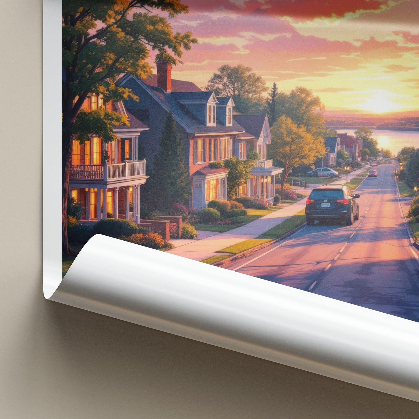 DEXTER Poster - Michigan Travel Art - Lakeside Sunset Street Home Decor