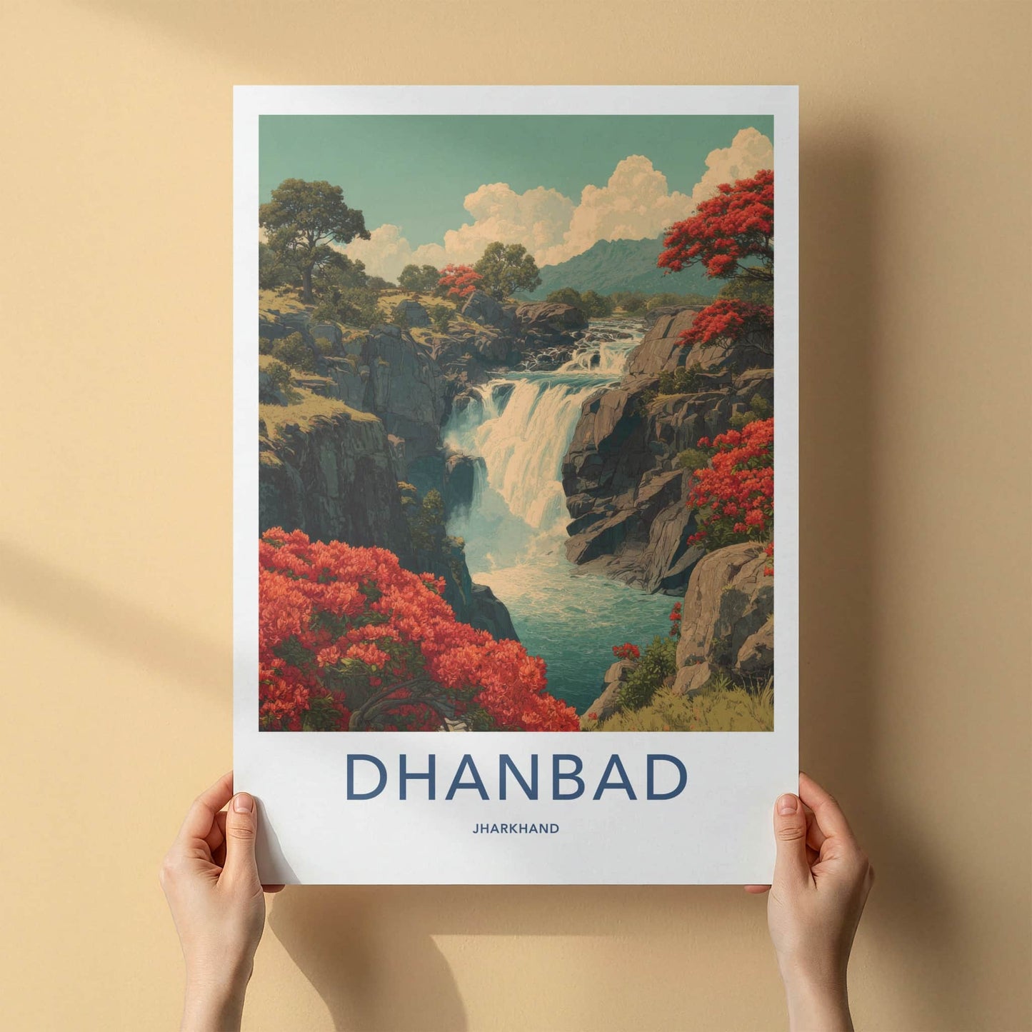 Dhanbad Poster - India Jharkhand Vibrant Waterfall Art Print Wall Decor