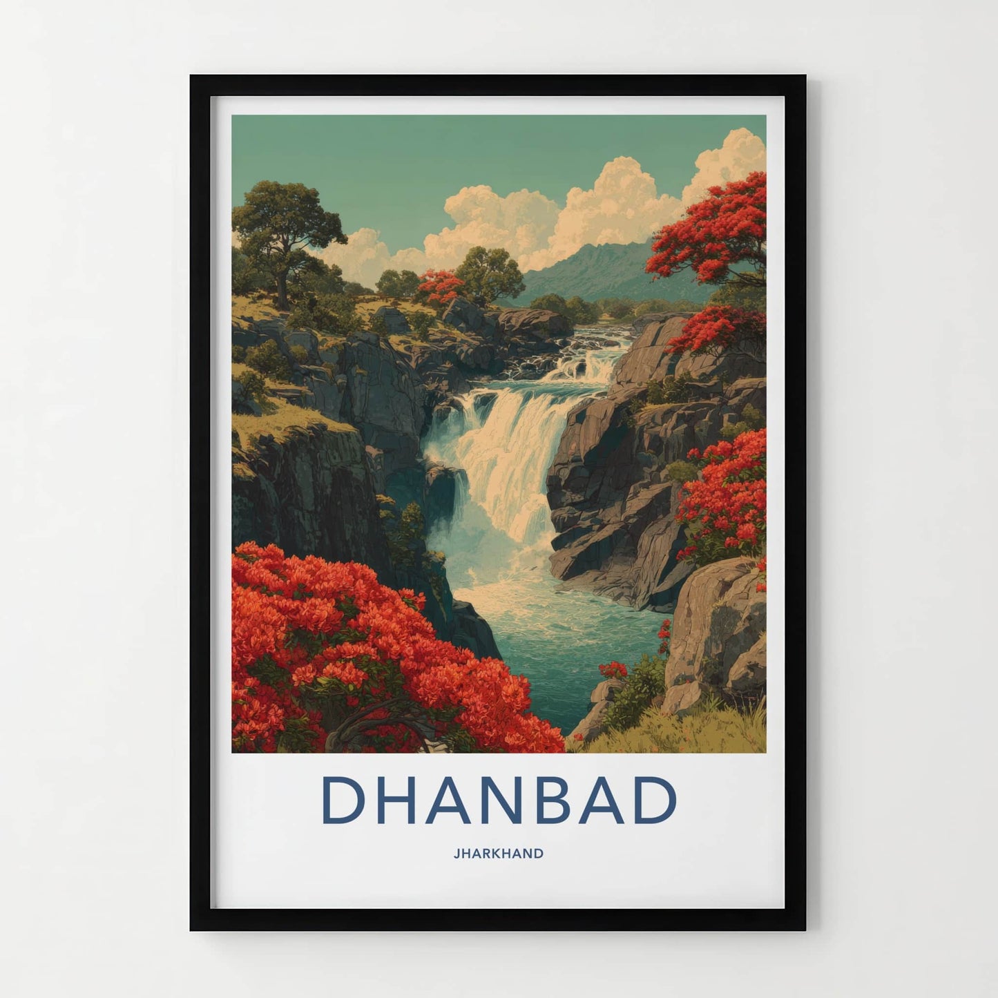 Dhanbad Poster - India Jharkhand Vibrant Waterfall Art Print Wall Decor