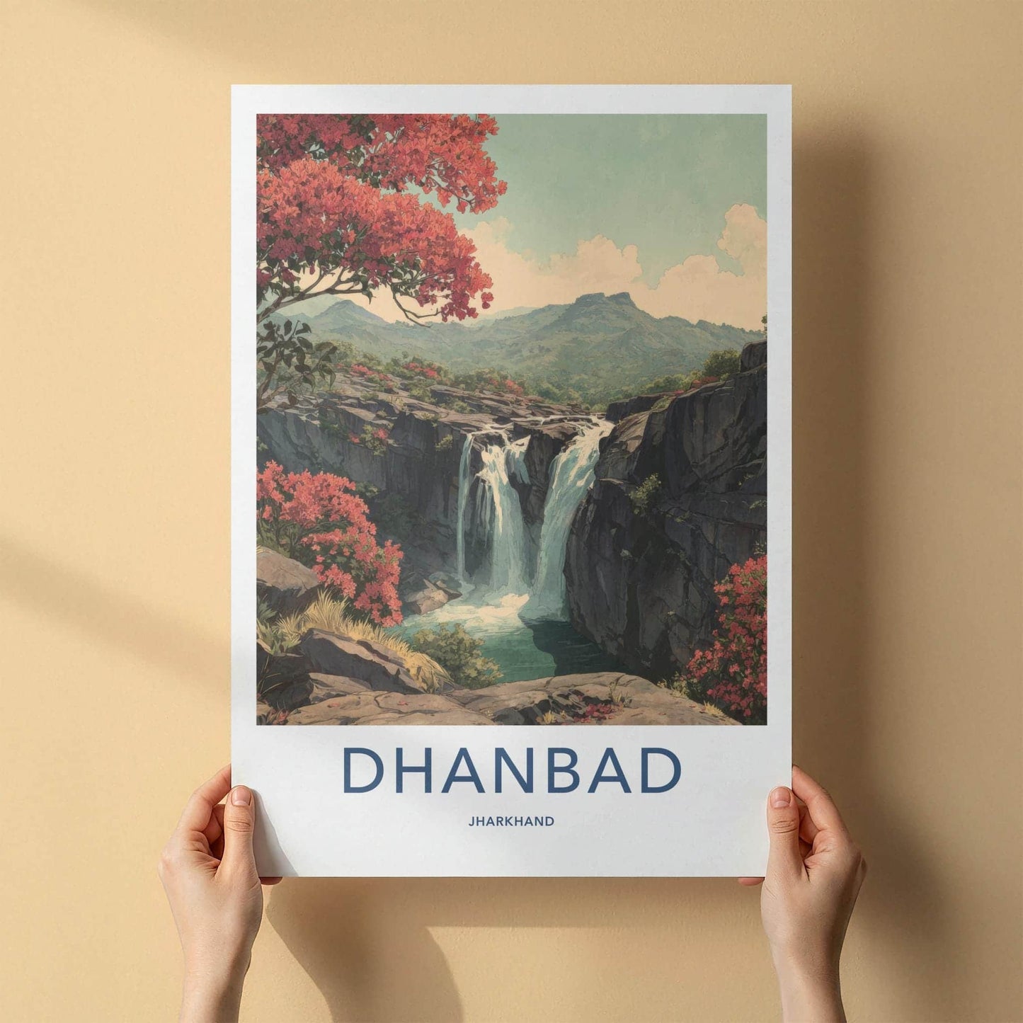 Dhanbad Poster - India Travel Art - Jharkhand Waterfalls Bloom Wall Decor