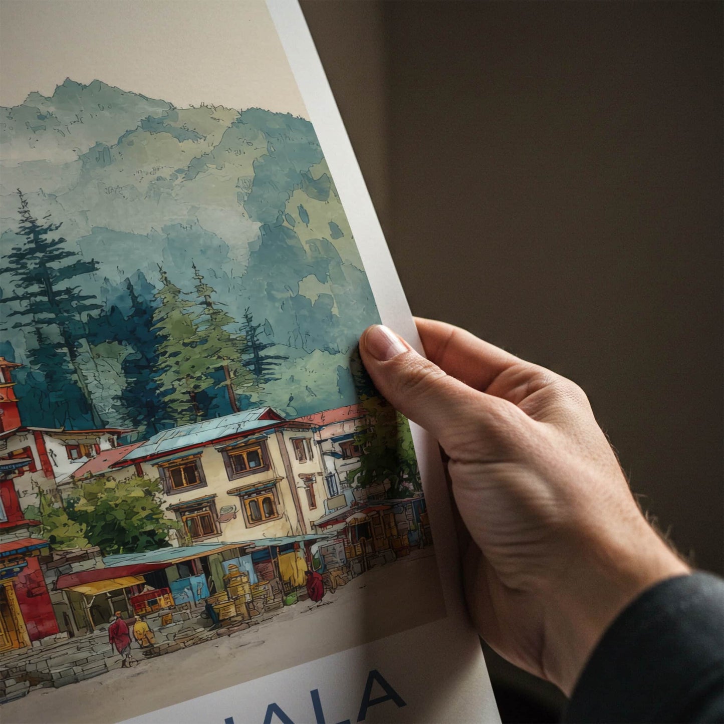 Dharamshala Poster - Himachal Pradesh Red Buildings Monk Home Decor