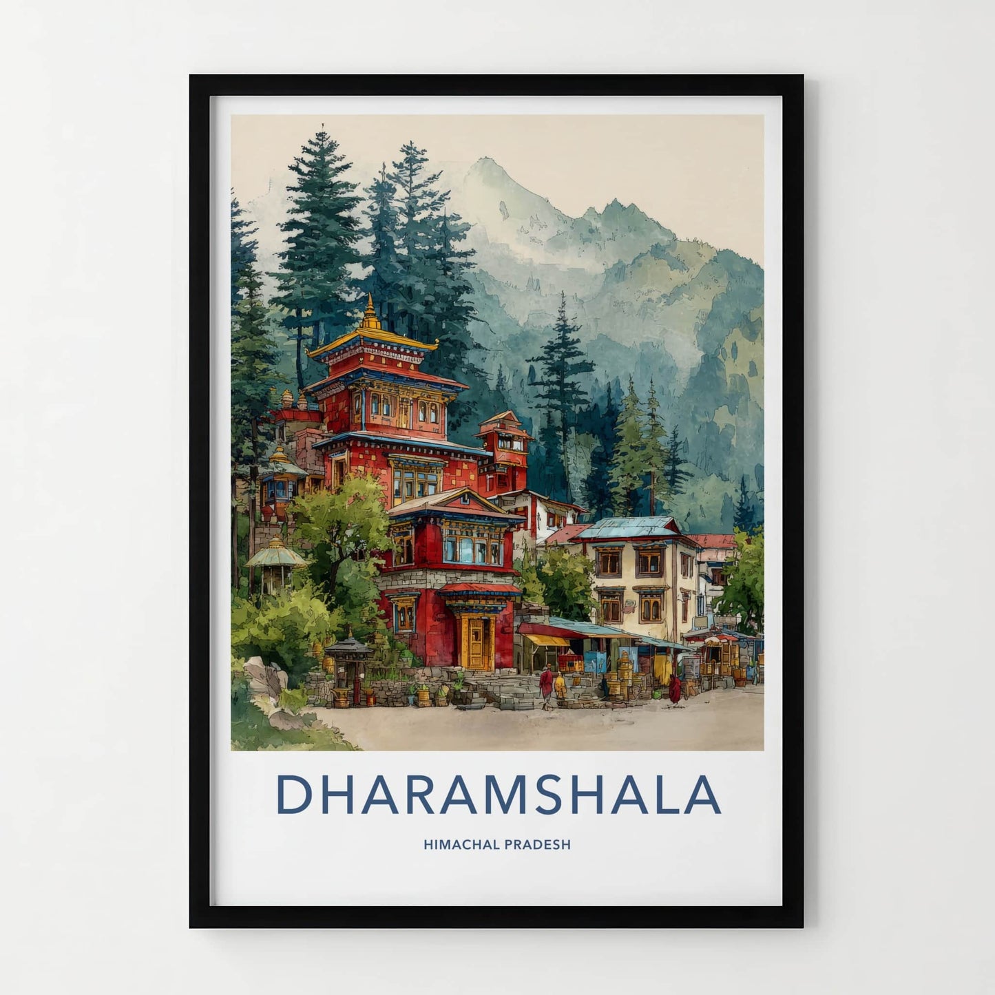 Dharamshala Poster - Himachal Pradesh Red Buildings Monk Home Decor