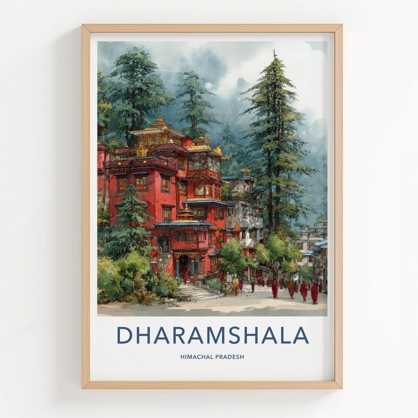 Dharamshala Poster - India Art Print - Himachal Pradesh Monastery Wall Decor