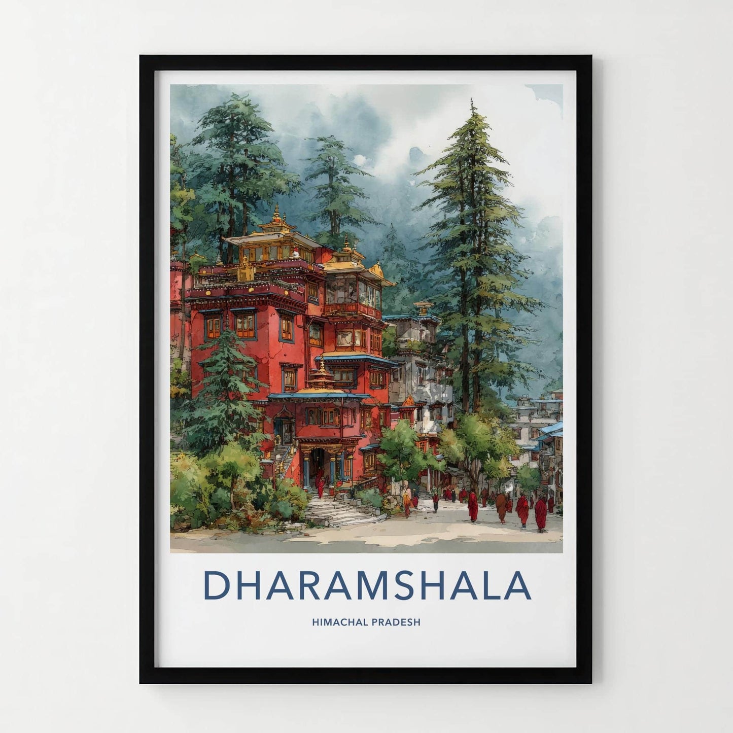 Dharamshala Poster - India Art Print - Himachal Pradesh Monastery Wall Decor
