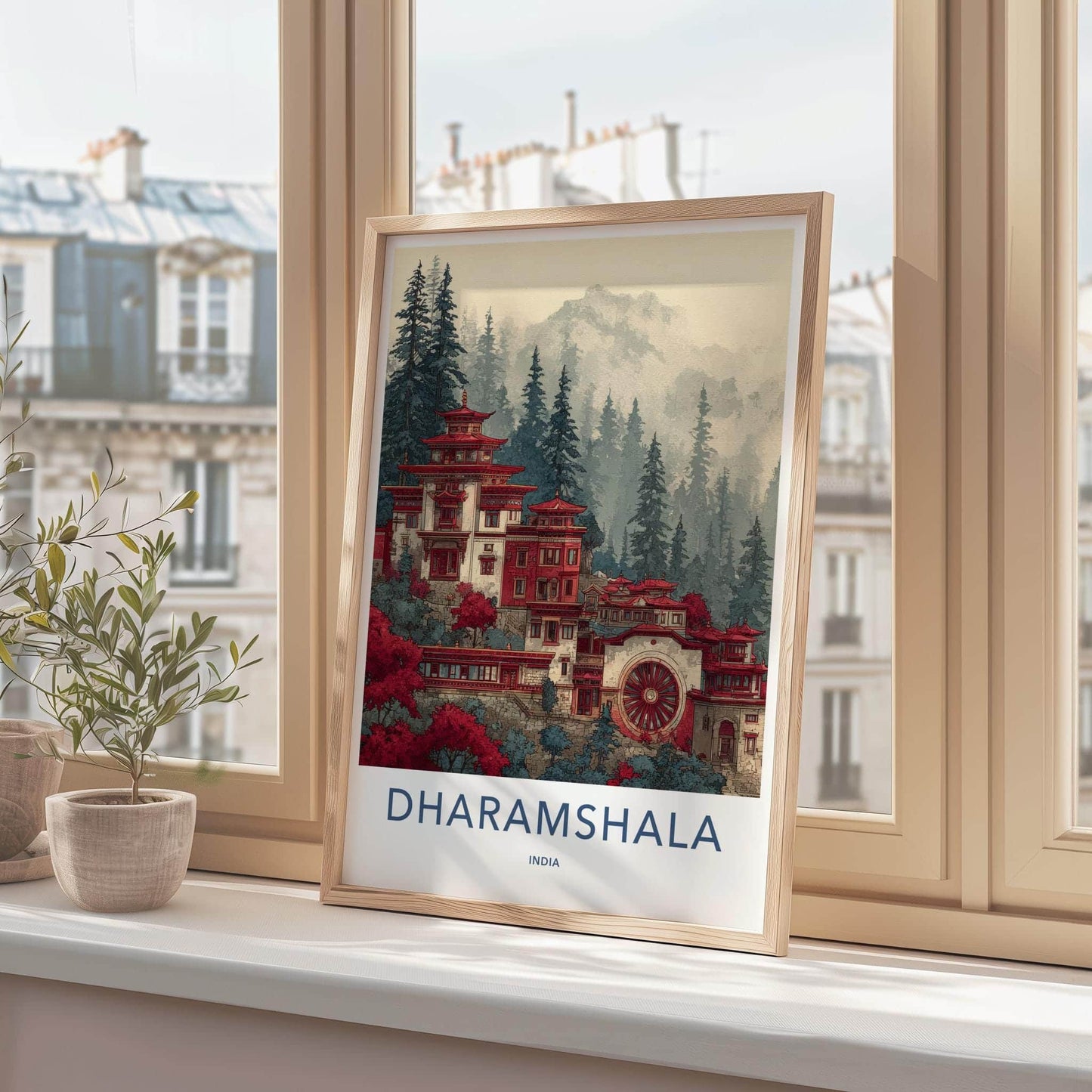 Dharamshala Poster - India Wall Art - Himachal Pradesh Misty Mountain Temple Gift