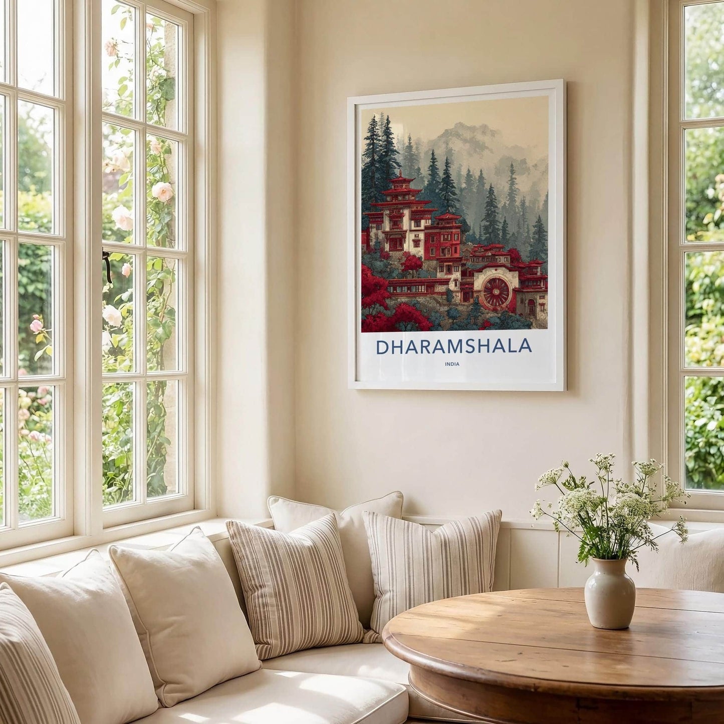 Dharamshala Poster - India Wall Art - Himachal Pradesh Misty Mountain Temple Gift