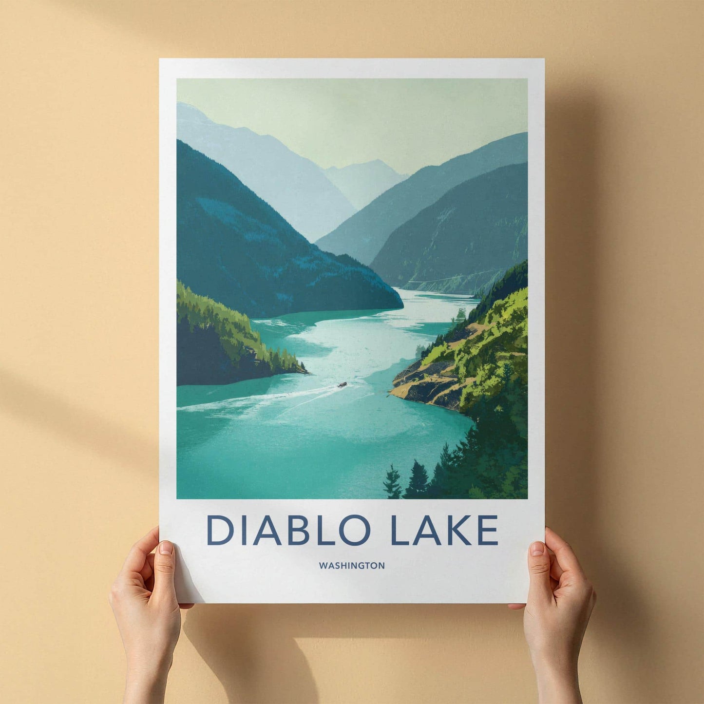 Diablo Lake Poster - Washington Wall Art - Mountain Lake Boat Home Decor