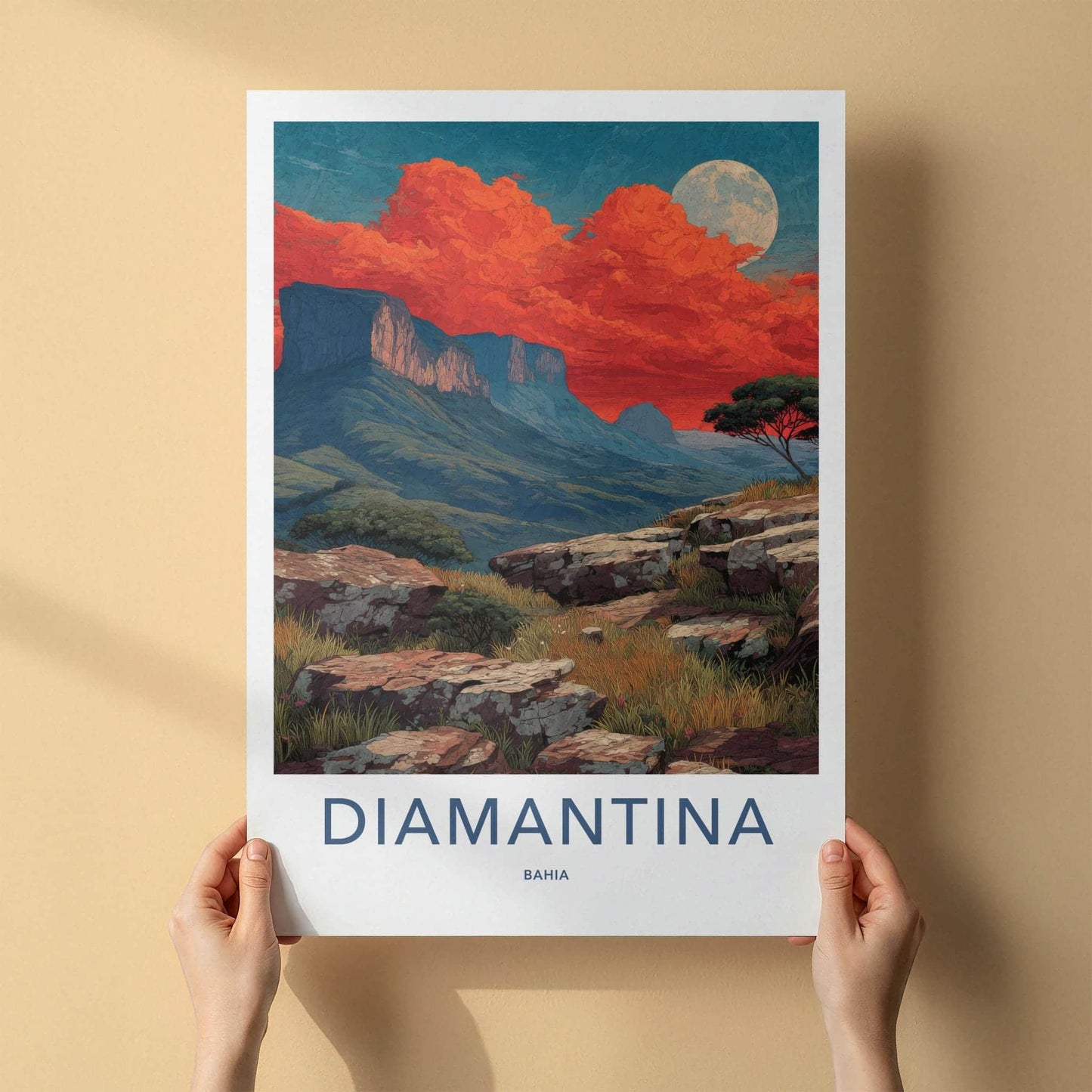 Diamantina Poster - Brazil Travel Print - Red Sky Moon Home Decor