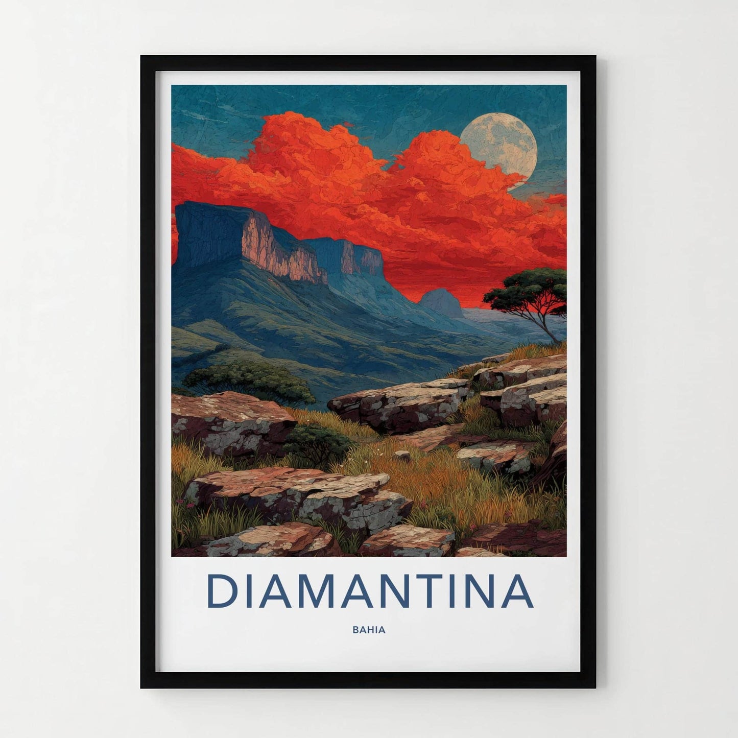 Diamantina Poster - Brazil Travel Print - Red Sky Moon Home Decor