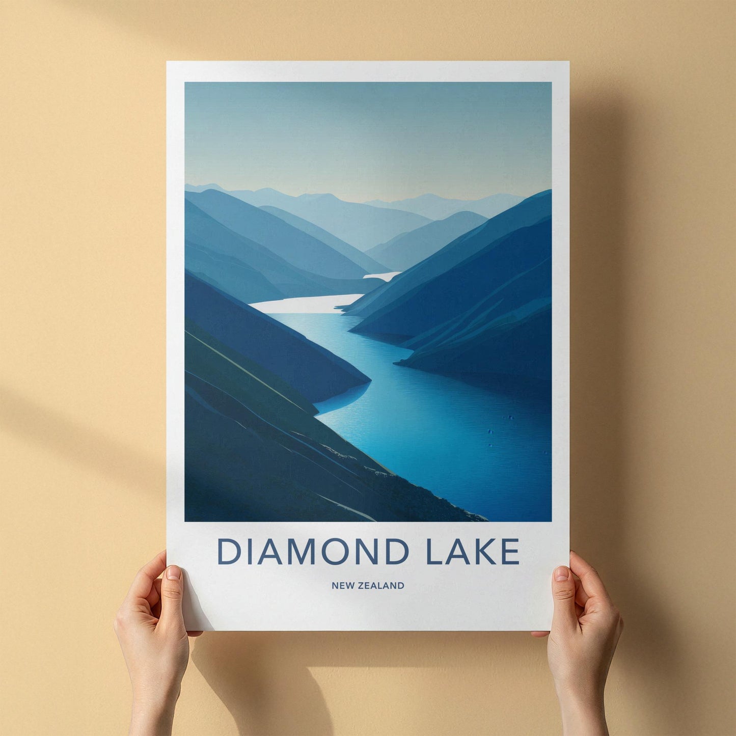 Diamond Lake Poster - New Zealand Travel Art - Lake Scene Wall Decor