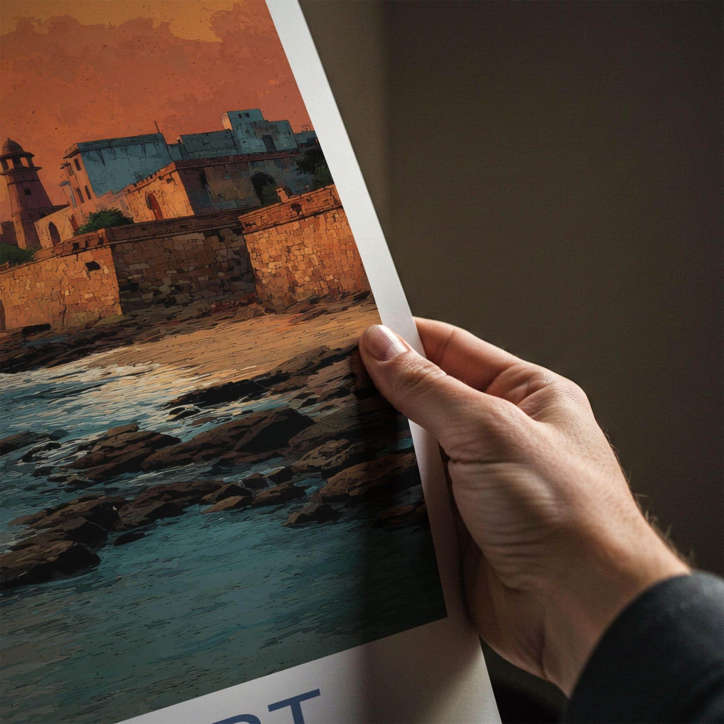 Diu Fort Poster - India Travel Art - Daman & Diu coastal fort sunset Home Decor